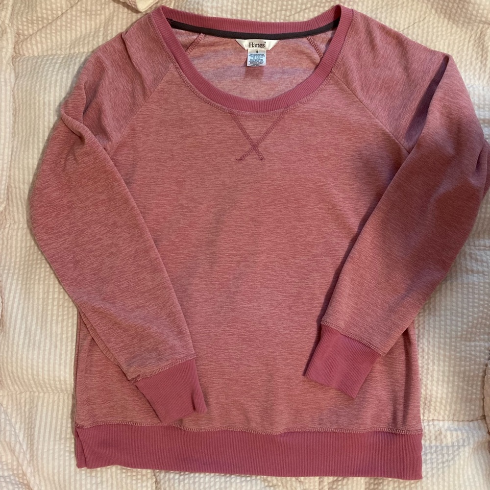 Hanes Mauve Pink Crew Neck Sweater Tee - SMALL